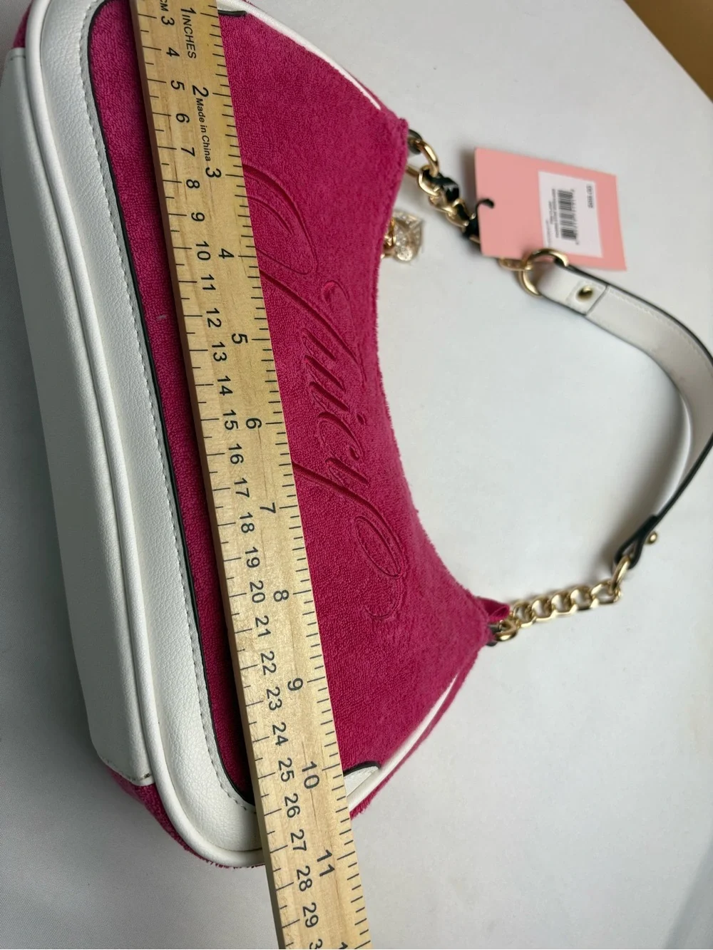 Juicy Couture Hot Pink Suede Shoulder Bag with White Trim
